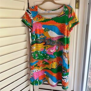 Blue Platypus psychedelic pastoral print knit dress